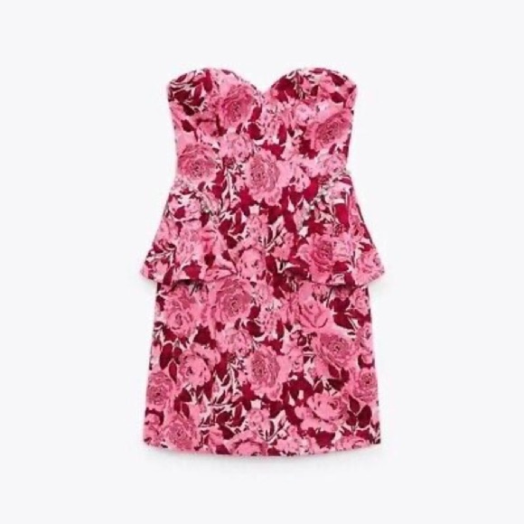 Zara Blogger’s Favorite Pink Floral Jacquard Mini Dress -‎ Medium - Picture 6 of 13
